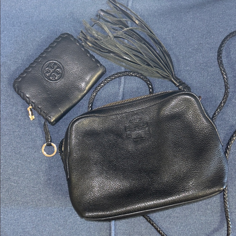 Tory Burch Black Leather Crossbody Bag and Wallet